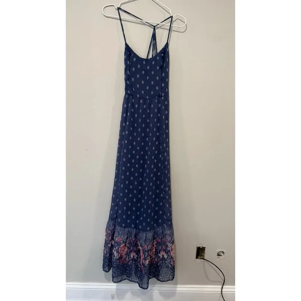 Abercrombie Fitch Maxi Dress Small Navy Floral V Neck nWT 1729